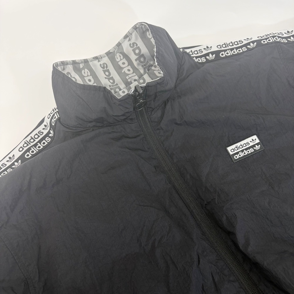 Adidas Originals Reversible Windbreaker Jacket Black Grey Logo Tape Womens Small
